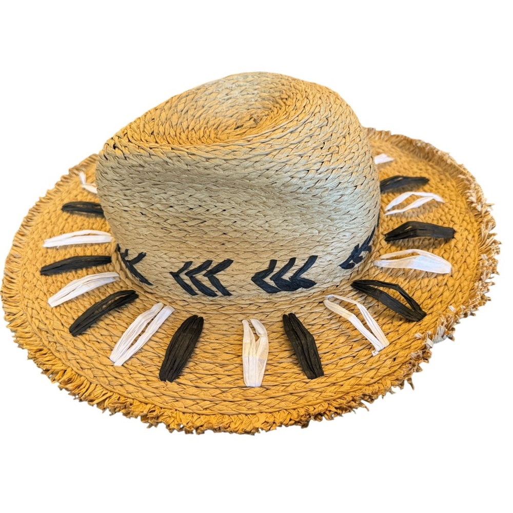 Vince Camuto Straw Sun Hat with Black and White Accents - Picture 8 of 8